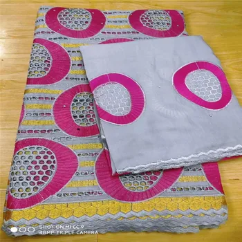 

high quality 5+2 yards white gold African Swiss cotton voile lace fabric with neat embroidery plus chiffon lace! 13L062420
