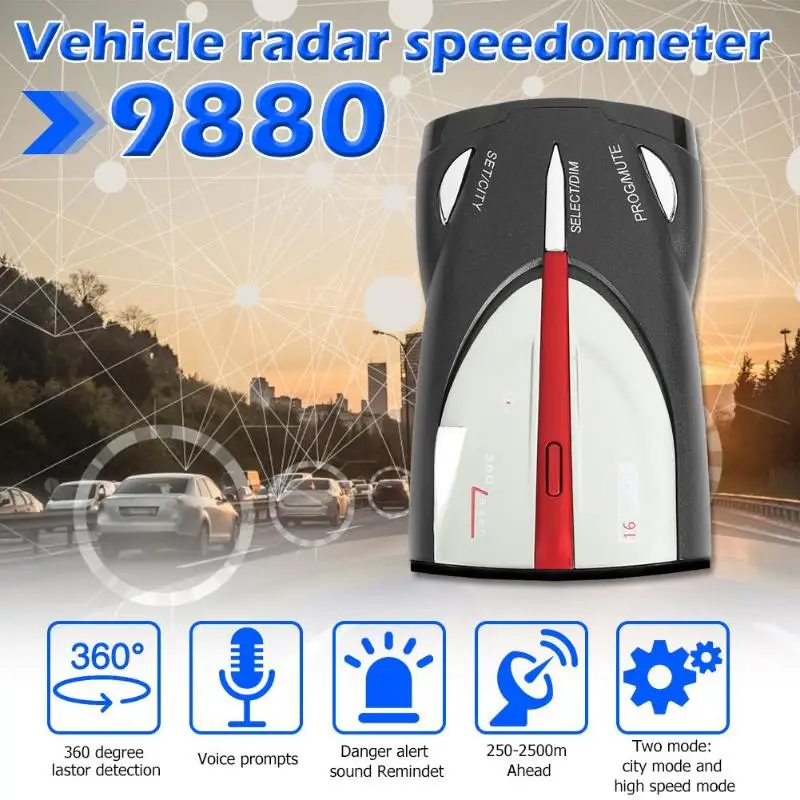 9880 Radar Detector English Russian Practical Support Multilingual Customization Car Speed Voice Alert Warning X K Ka Band