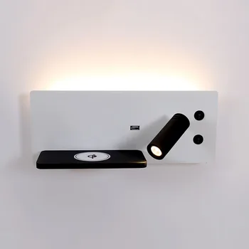 

Adjustable Angle Phone Shelf Wireless Charger Bedroom Home Decor USB Port Headboard Reading Light Wall Lamp Backlit Hotel Led