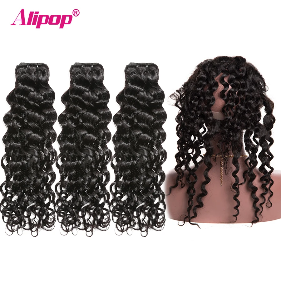 

Water Wave 360 Lace Frontal Closure With Bundles Human Hair 3 Bundles With Closure Brazilian Hair Weave Bundles ALIPOP Remy