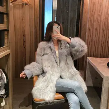 

Women 2020 Autumn Winter Imitation Long Sleeves Fox Fur Coat Jacket Female Thick Warm Casual Loose Coat Faux Fur Overcoat G603