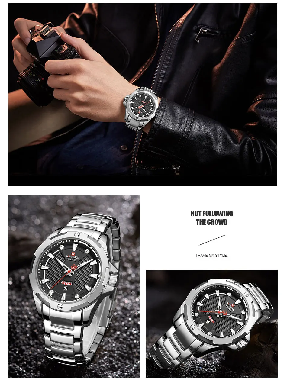 NAVIFORCE Men's Military Sport Wristwatches Luminous Waterproof Male Clock Date Display Stainless Steel Watch Relogio Masculino