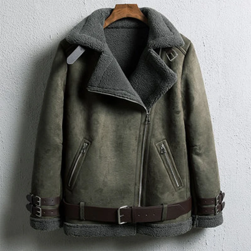 Ideal  Winter Bomber Jacket Women 2019 New Lamb Fur Motorcycle Overcoats Fashion Solid Outerwear Women Lea