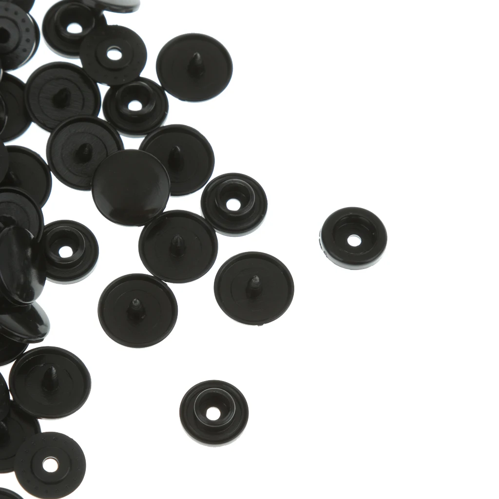 Set of 100 T3 Resin Snap Buttons Dummy Clips Press Studs For Sewing 10.7MM Black