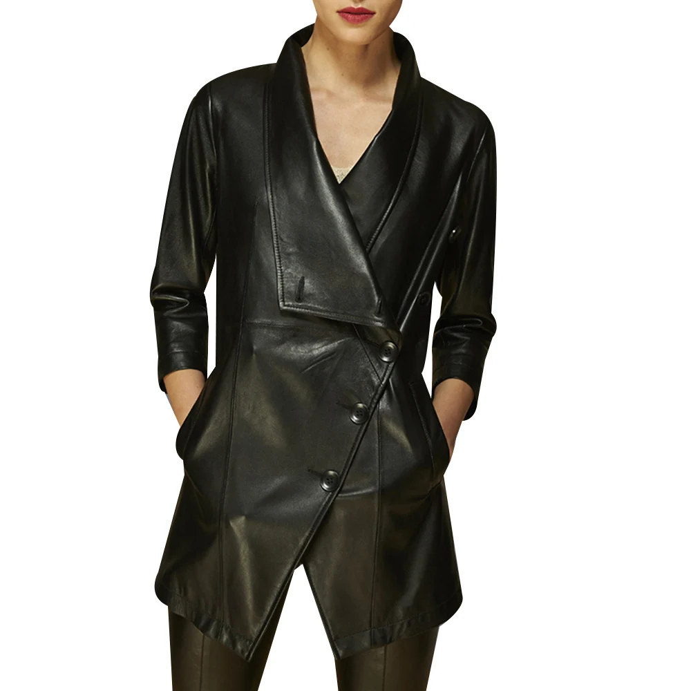 

2019 Women Basic Coats Jackets Autumn Winter Ladies Black Faux Leather Coat Punk Style Turn-down Collar Female Biker Jackets D25