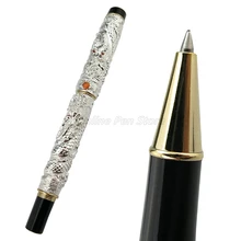 Jinhao – stylo à bille Double Dragon, sculpture de perles, gaufrage, argent, rouleau, capuchon de tour, garniture dorée, papeterie professionnelle de bureau