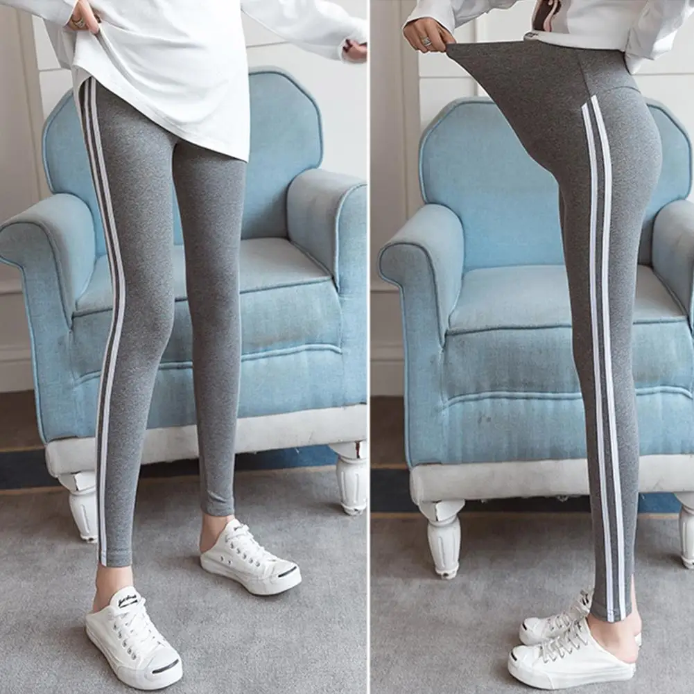 Kuulee Maternity Sport Pants Elastic Waist Casual Striped Trousers Clothes for Pregnant Women Pregnancy Pants