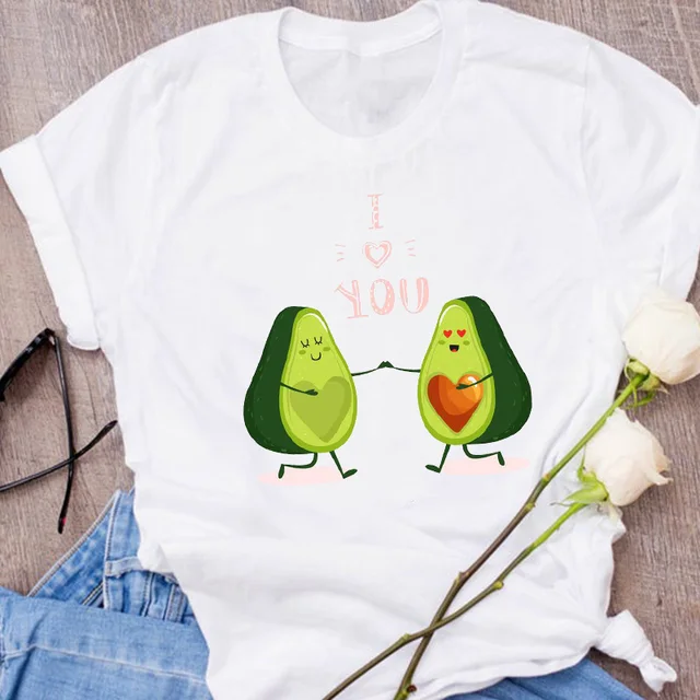 Women Graphic Avocado Cat Printing Cartoon Fruit Clothes Floral Lady Clothing Female Tees Print Tops T