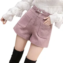 Шерстяные шорты женские осень зима широкие мини шорты Feminino зимние обтягивающие шорты с карманами женские офисные шорты