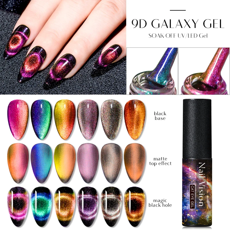 Nail Vision 9D Galaxy Cat Eye Nail Gel Chameleon Magnetic Soak Off UV Nail Varnish 5D/7D 5ml Semi Permanent Manicure Gel Lacquer