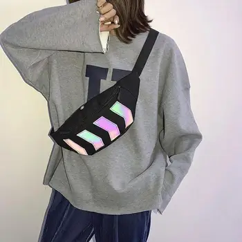 

Hip-hop Chest Bag Fashion Casual Retro Reflective Messenger Bag Men Women Canvas Shoulder Pack