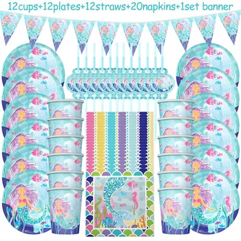 

57Pcs Mermaid Party Supplies Kit Baby Shower Party Favor Girls 1st Birthday Party Decoration Under the Sea Theme Wedding Party