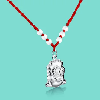 

Chinese style 925 sterling silver necklace unisex zodiac sheep pendant necklace vintage jewelry rope chain birthday gift bijoux