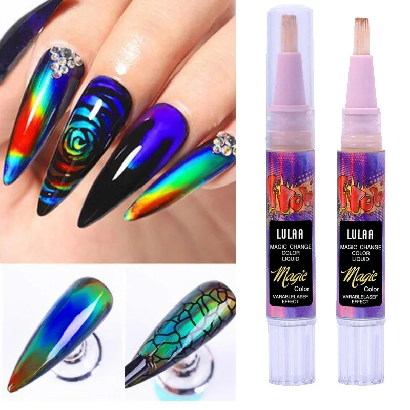 Thermochromic Liquid Pen Neon Auroras Nail Color Changing Gel Polish 2g Soak Off UV Varnish Semi Permanent | Красота и здоровье