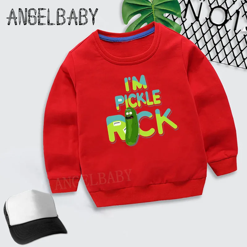 Boys Girls Sweatshirt Kids I'm Pickle Rick Print Cartoon Hoodies Children Autumn Tops Baby Cotton Clothes,KYT5056
