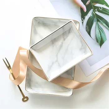 

Nordic Style Marble Painting Phnom Penh Ceramic Jewelry Plate Ring Necklace Cosmetic Snack Dried Fruit Storage Tray Organizer-S