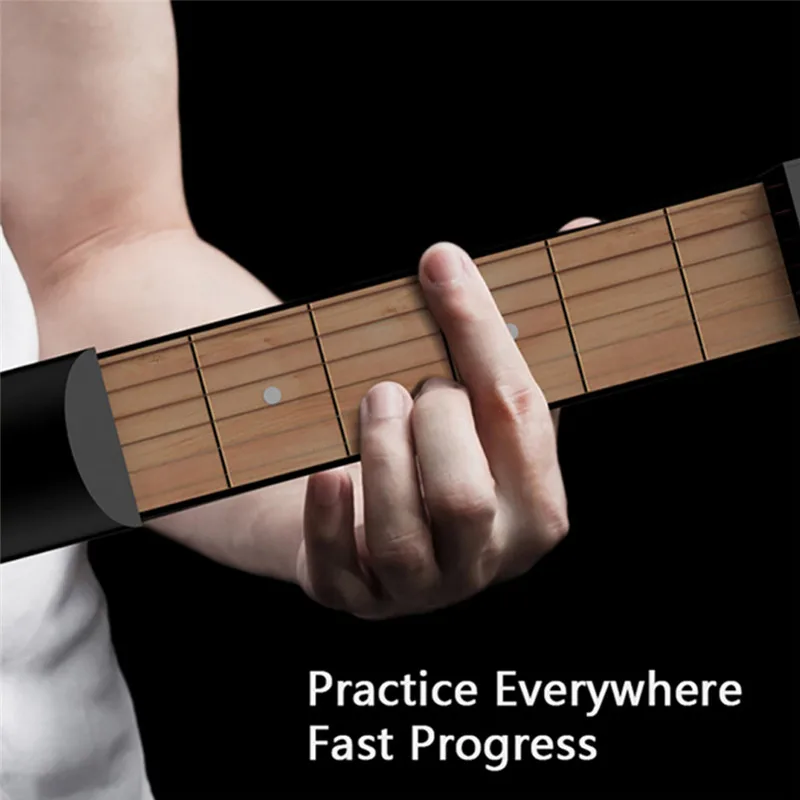 

Portable Pocket Guitar 6 Fret Model Wooden Practice 6 Strings Guitar Trainer Tool Gadget for Beginners