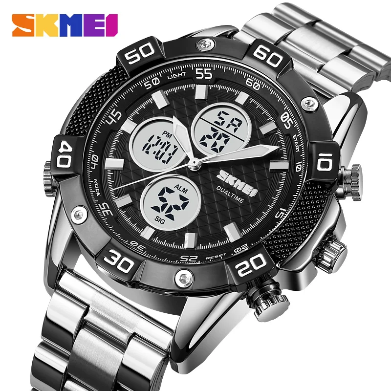 NEW SKMEI Luxury 2Time Dual Movement Sport Mens Watches Electronic Quartz Watch Military Waterproof Large Dial Design Male Clock | Наручные