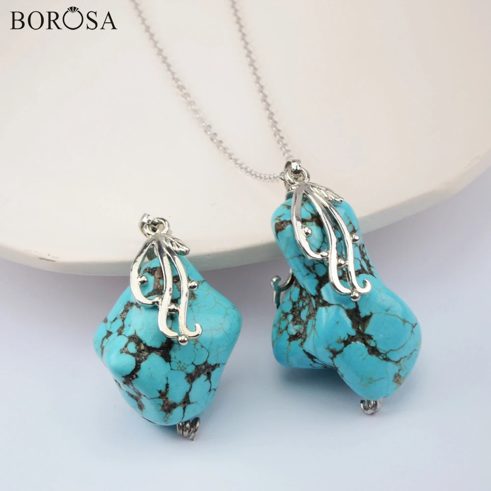 Мужская и женская подвеска BOROSA нестандартный кулон синего цвета с бирюзой