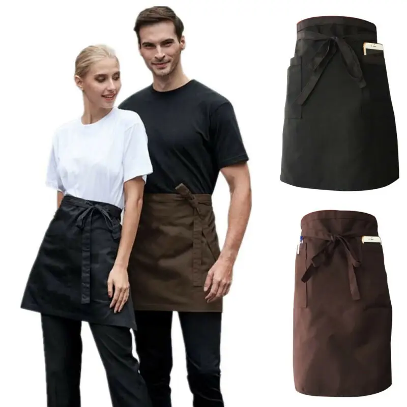 Half Short Waist Apron Women Men Waiter Waitress Apron with Pockets Cafe Pub Restaurant Kitchen Apron Home Cleaning Tool