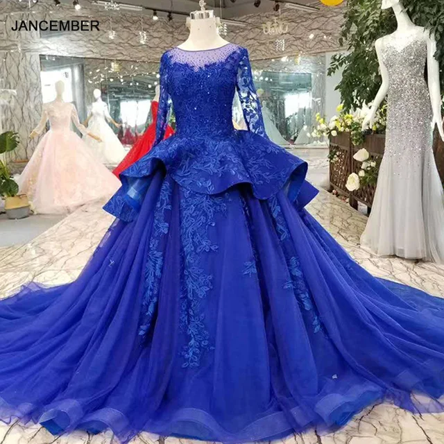 LSS173 blue muslim evening dress long o neck long sleeves lace up back prom dress ladies party dress custom size free shipping 1