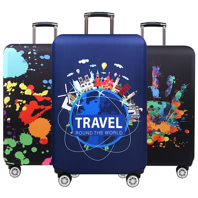 Travel Around The Word Suitcase Protective Covers Thick Elastic Luggage