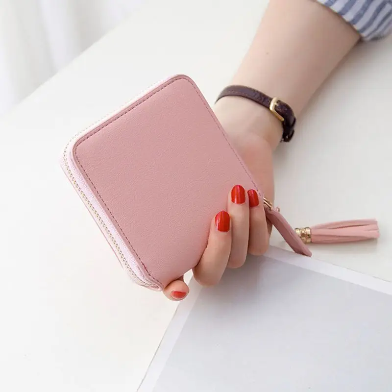 Fashion Leather Short Wallet Tassel Small Change Bag Zipper Wallet Ladies Coin Purse 517D