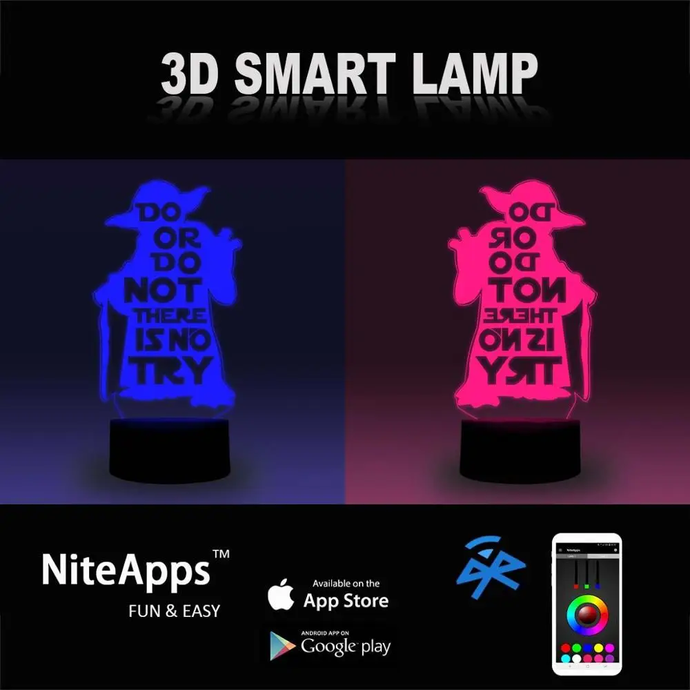 NiteApps 3D Мастер Йода ночник настольная лампа Иллюзия украшение лампа подарок на день рождения приложение/сенсорное управление