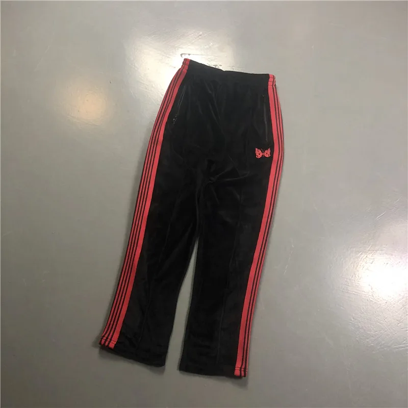 

Top Quality Needles Pants Red butterfly embroidery Stripe AWGE Pants Straight Pants Red butterfly embroidery AWGE Pants