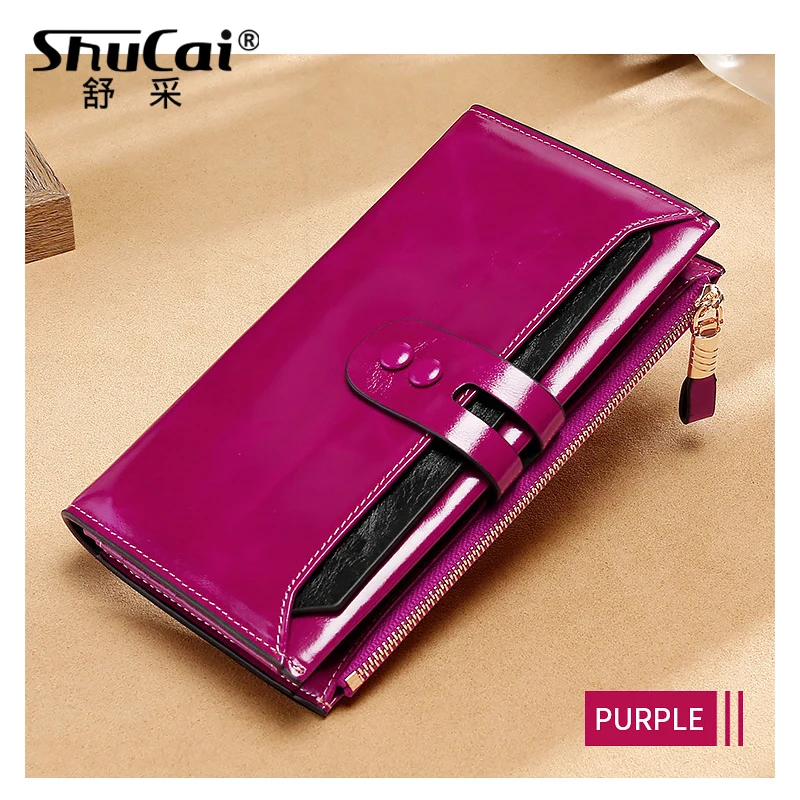 PURPLE Женские кошельки с длинной молнией из натуральной кожи, женские клатчи с держателем для мобильного телефона, высокое качество, держатель для карт, высококачественный кошелек - Цвет: PURPLE