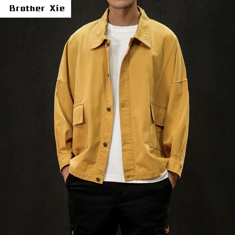 

Spring Cotton Jacket Men's Slim Fashion Solid Color Casual Lapel Tooling Jacket Man Streetwear Wild Hip Hop Bomber Jacket M-5XL