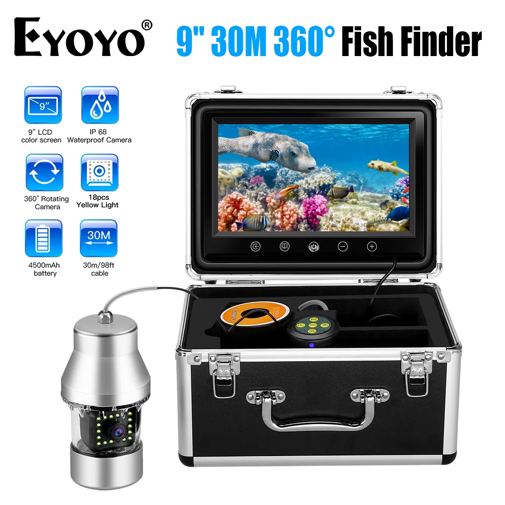 

EYOYO WF08 9" 30M 360 Degree Fish Finder Fishing Monitoring Camera Waterproof 18pcs Yellow Led Lights Underwater Fishing Camera