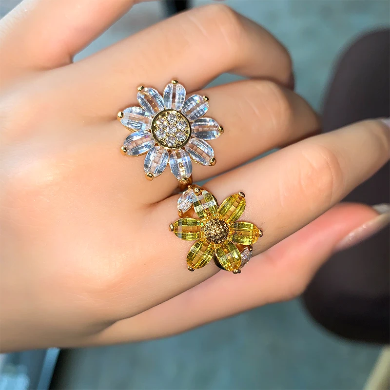 

Brass With 18K Gold Zircon Floral Statement Rings Punk T Show Cocktail Party Weeding Holiday Ins Rare Elegance Japan Korean