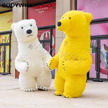 

Inflatable Plush White Yellow Polar Bear Mascot Costume Suit Adult Outdoor Outfit Halloween Xmas Cosplay Dress Advertising New