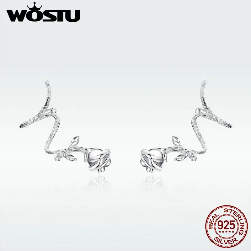 WOSTU S925 благородная роза серьги гвоздики Gennuie 925 пробы Серебро CZ Серьги Горячая Мода для женщин ювелирные изделия подарок BNE238