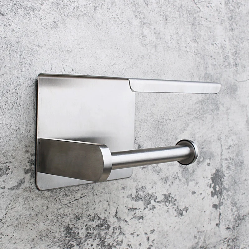 

Self-Adhesive or Wall-Drilling Toilet Paper Holder Tissue Holders Paper Storage with Mobile Phone Storage Shelf,Stainless Steel