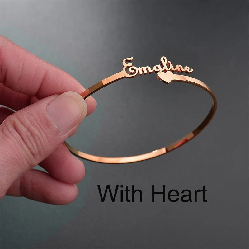 Rose gold with heart UZone 3 мм браслет с именем браслет персонализированные имя браслет из нержавеющей стали регулируемый табличка дети Браслет Bijoux Femme - Окраска металла: Rose gold with heart