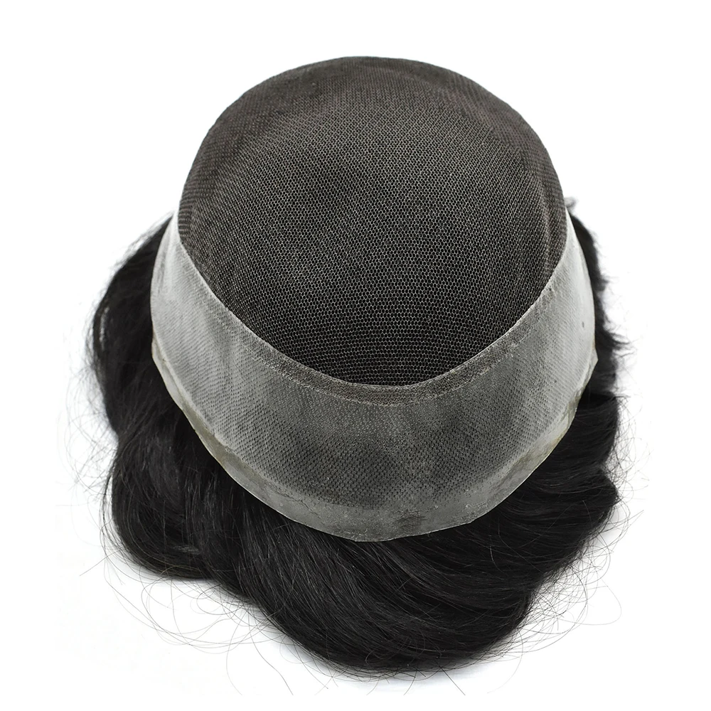SSH Swiss Lace and PU Men Toupee Hair Replacement Systems Pure Handmade Mens Wig Hairpiece Remy Hair Replacement Prosthesis