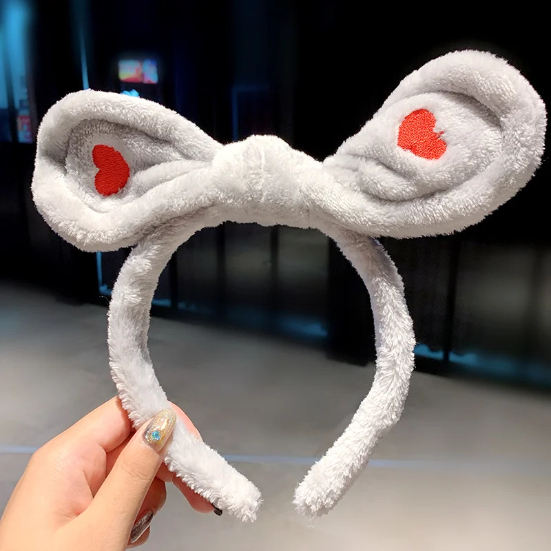 gray heart Новые женские зимние бантики с заячьими ушками, Нескользящие мягкие плюшевые повязки на голову для девочек, милые повязки на голову, повязки на голову, модные аксессуары для волос - Цвет: gray heart