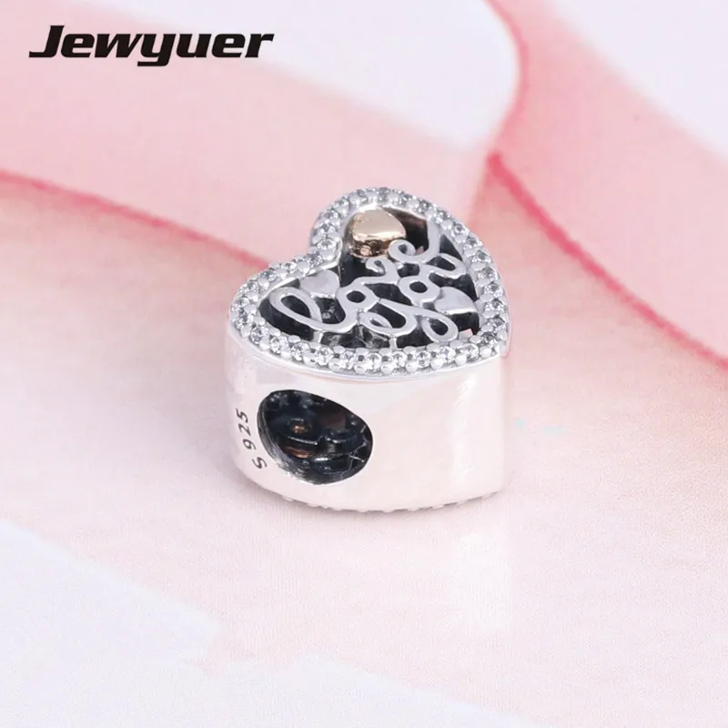 Love Script charms 925 sterling silver fine jewelry with gold heart fit charm bead bracelet pendant diy For women Memnon GD104