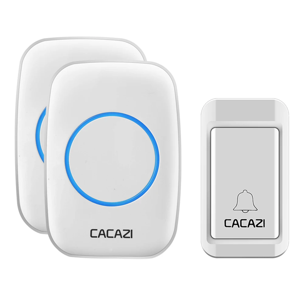 1 button 2 receiver Беспроводной дверной звонок CACAZI с автономным питанием, без батареек, водонепроницаемая кнопка, дистанционный светодиодный светильник на 120 м, Домашний Беспроводной звонок с европейской вилкой, 38 колокольчиков - Цвет: 1 button 2 receiver