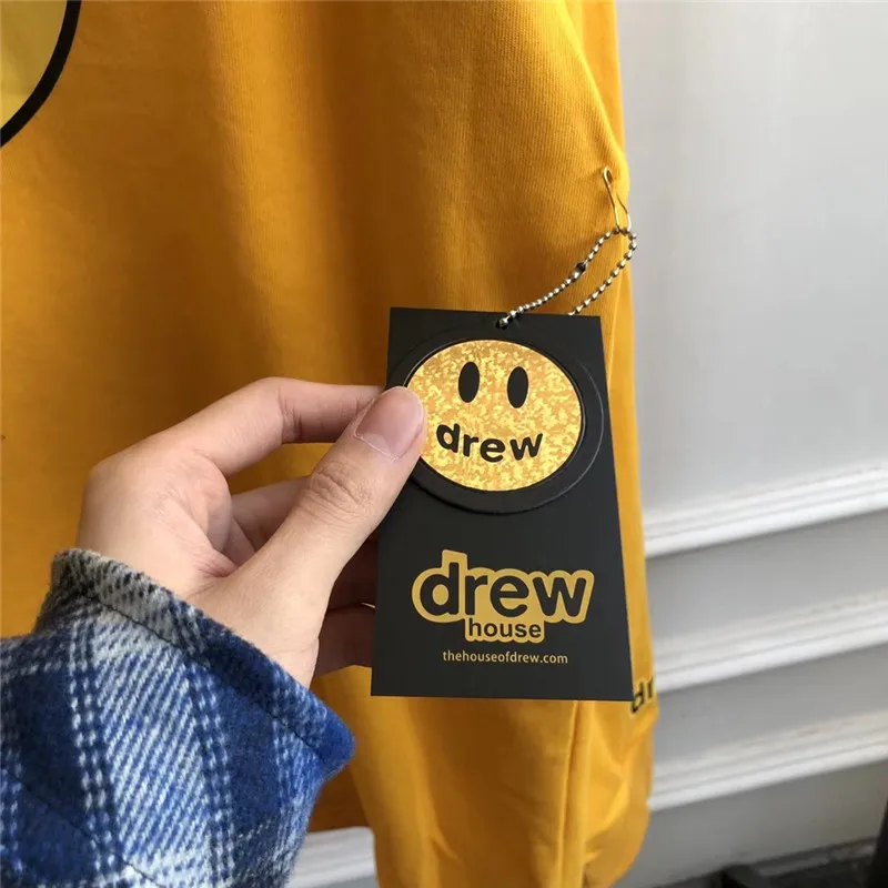 Джастин Бибер, DREW House, негабаритные футболки с принтом смайлика, женские и мужские футболки с длинным рукавом, DREW Top, футболки, модные футболки