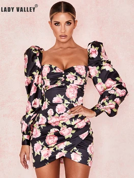 

Free shipping square neck tube top puff sleeves pleated dress ladies spring and autumn color package hip skirt fishtail skirt