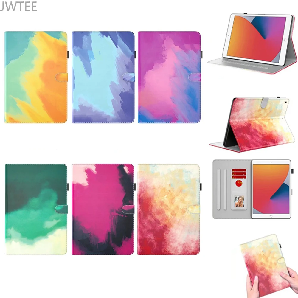 

For IPad 10.2 2020 Pro 11 Inch Air 10.5 4 5 6 7 8 9 th Generation Case Watercolor Tablet Leather Stand Holder Cover Mini 2021