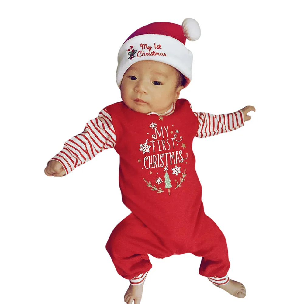Комбинезон для малышей Рождественский комбинезон с буквенным принтом для девочек и мальчиков, новогодние вечерние костюмы для новорожденных комбинезон, детская зимняя одежда г. 19Sep