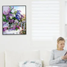 Полная дрель для гостиной художественная вышивка Алмазная Картина Набор крестиком настенная подвесная 5D DIY фиолетовая ваза с лавандой Стразы