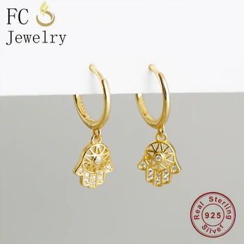 

FC Jewelry 925 Silver Gold Dreamcatcher Fatima Hamsa Hand Hoop Earring Piercing Boucke Doreille For Women Hanger Pendientes 2020