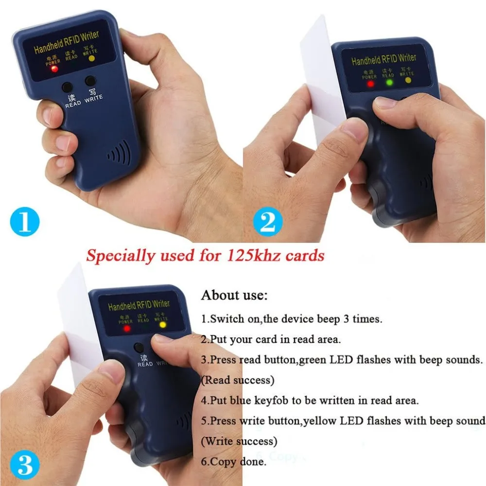 125 кГц Ручной RFID ID копир Кардридер писатель rfid дубликатор+ EM4305/T5577 чип ключ карты Жетоны