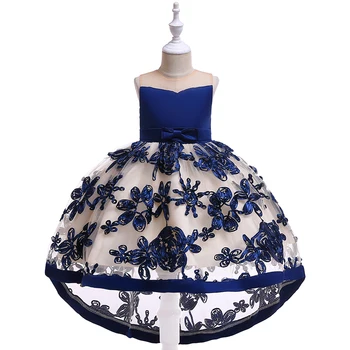 

2020 Baby Girl Dresses Elegant Flower Trailing Kids Clothes Costume Princess Wedding Dress Children's Clothing Party Dress T5096