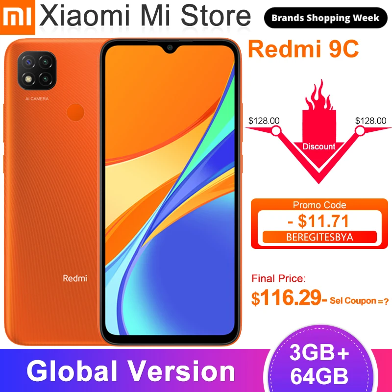  Глобальная версия Xiaomi Redmi 9C мобильный телефон 3 ГБ ОЗУ 64 Гб ПЗУ MTK Helio G35 Восьмиядерный 6,53 "экран 5000 мАч аккумулятор сотовый телефон 